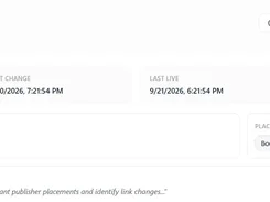 Backlink details page with verification status, last checked and change timestamps, page title, placement, link context, and controls to view history, verify indexation, or delete.