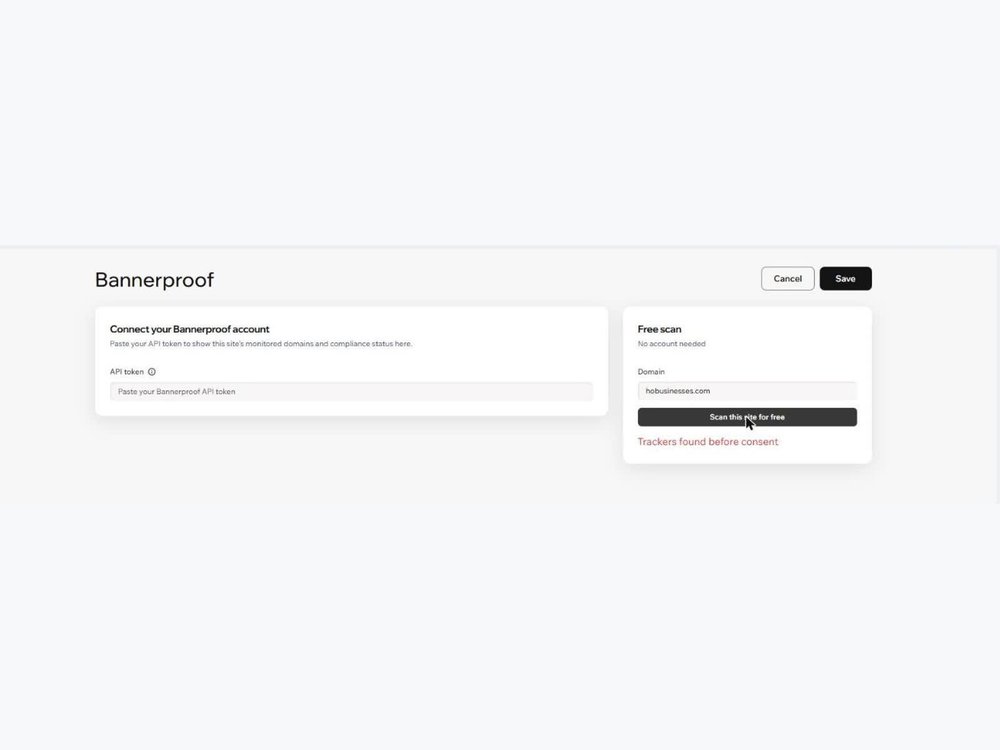 Free scan result showing trackers found before consent