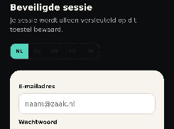 BarbrFlow login screen in Dutch with a language selector, email and password fields, and an Inloggen button.