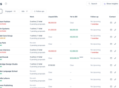 Clients CRM with balances, follow-ups, and activity