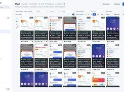 BenchFleet Fleet page with detailed device cards showing live Android screens, online status, control mode, battery level, temperature, and assigned lab labels.
