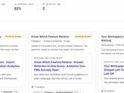 Bidhelm review dashboard showing pending-review counts, approval rate, and three draft advertising copy cards.
