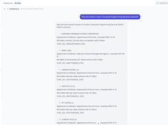 Ask in plain English. The AI answers with real data, like who won recent contracts, pulling awards, values, and competitors instantly.