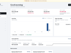 Bilancio dashboard showing bank balances, invoices, cash flow, due dates, and cash projections.