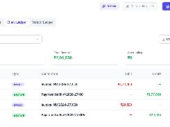 BillForge client ledger screen with a selected client, invoiced, received, and outstanding totals, plus invoice and payment entries.