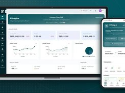 Billoxy web and mobile dashboards with AI insights, account balances, sales and profit charts, inventory, and transactions.