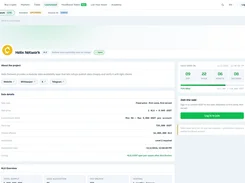 Launchpad sale page for Helix Network showing sale details, token price, progress, countdown, commitment limits, and a login-to-join button.