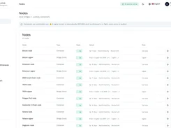 Nodes page listing blockchain nodes and signers with type, state, health details, role, and restart controls.