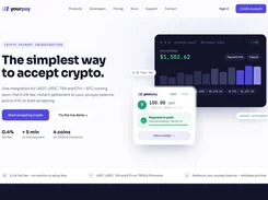 Yourpay landing page featuring a merchant income chart and a paid USDT receipt panel alongside crypto-payment messaging.