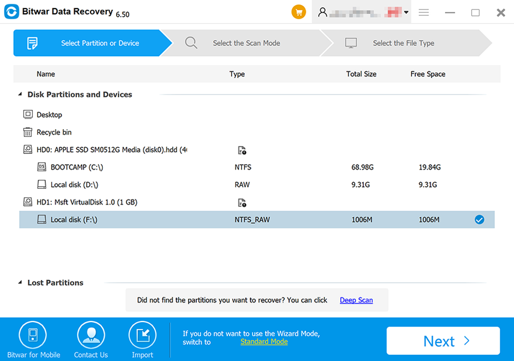 Bitwar Data Recovery Main Interface