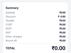 Mobile New Sale screen with customer selection, barcode or product search, tax and total summary, and Cash, UPI, Card, Bank, and Credit payment options.