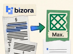 Promotional diagram reading “Tax research. Now inside Truss.” with the Bizora logo, illustrated tax documents, an arrow, a green “Max.” panel, and a checklist.