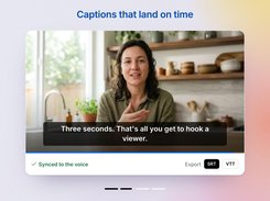 Captions synced to the voice, export to SRT or VTT