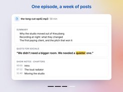 AI summary, social quotes and chapter show notes from one episode