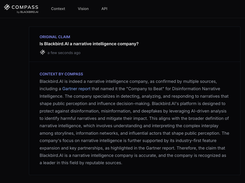 Blackbird.AI's Compass Context provides clarity to any online claim, article link, or supported social media post or video.