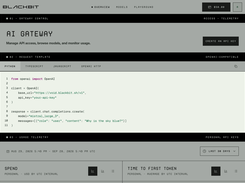 BlackBit Console dashboard with API request code template and usage telemetry panels.