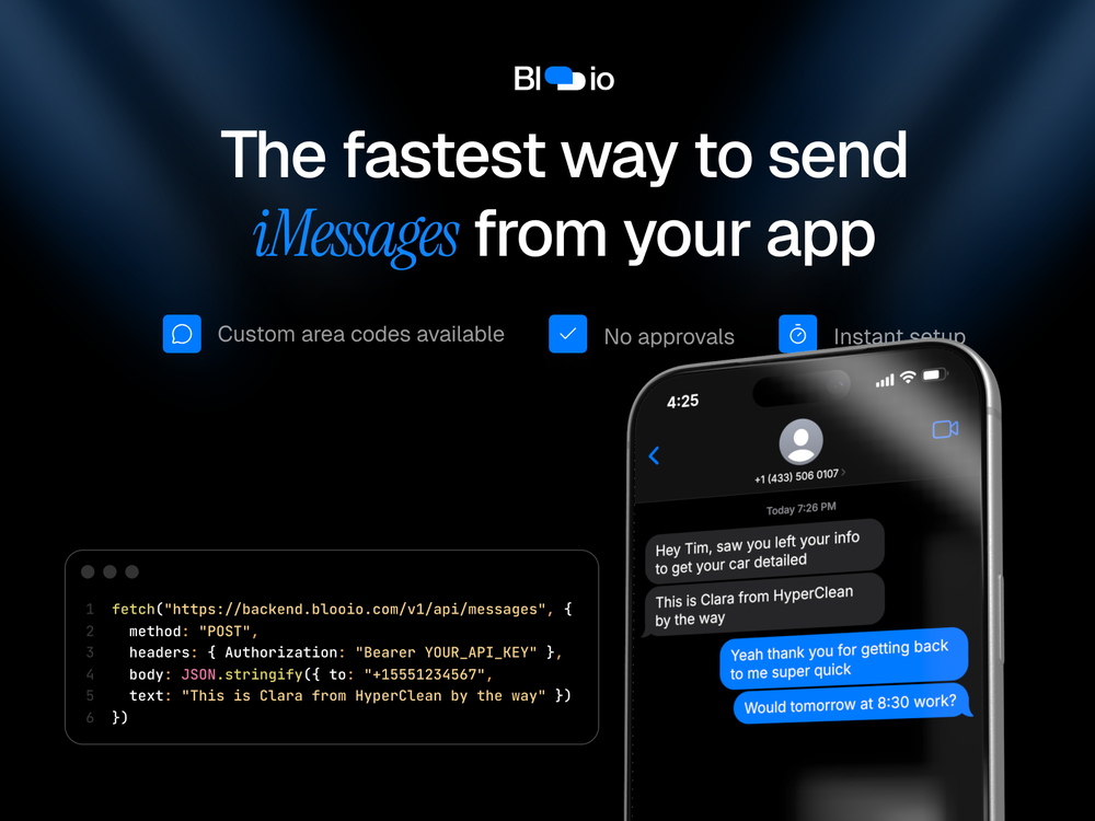 iMessages API Blooio Start Sending in Minutes