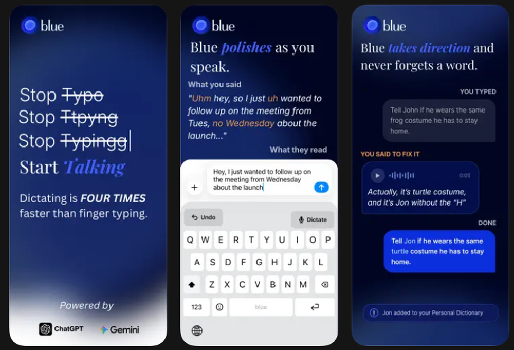 Blue Smart Dictation Keyboard Screenshot 1