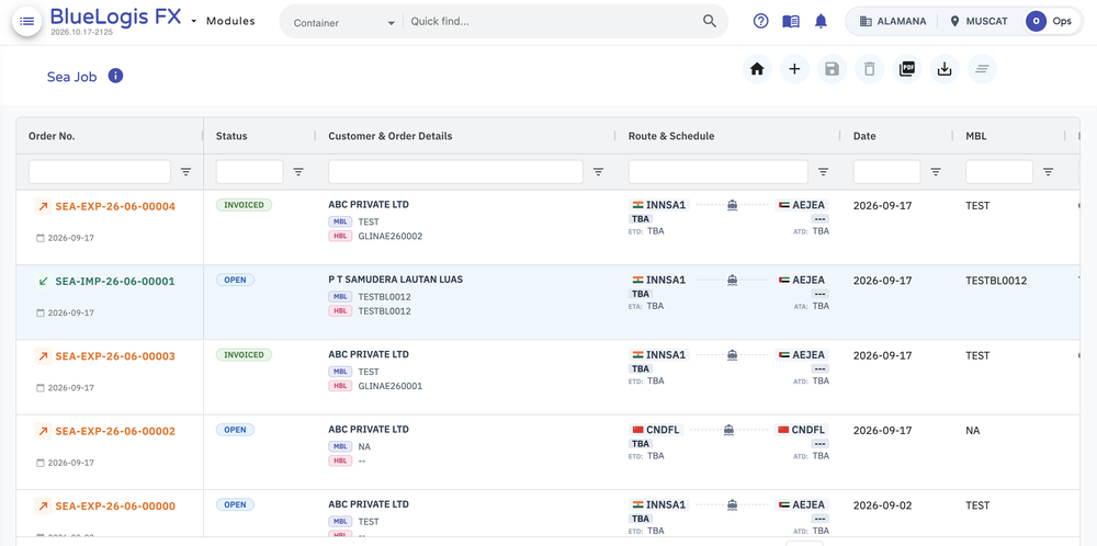 BlueLogis FX freight forwarding screen 1
