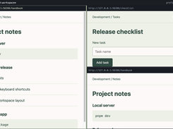 bmux development workspace divided into three local web-page panes showing project notes and a release checklist with a task input and Add task button.