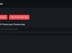 Bobbin Settings & Pro page with subscription buttons, license-key activation field, and recording resolution and frame-rate selectors.