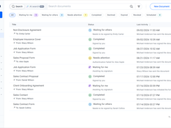 Document list with status filters