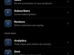 Boonful business dashboard with inbox, scheduled mail, sales, subscribers, reviews, analytics, and sent mail.