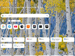 BoTab new-tab page with a birch-tree wallpaper, search bar, shortcut icons, saved-tab cards, and RSS sections.