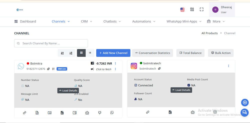 BotMitra Software Dashboard
