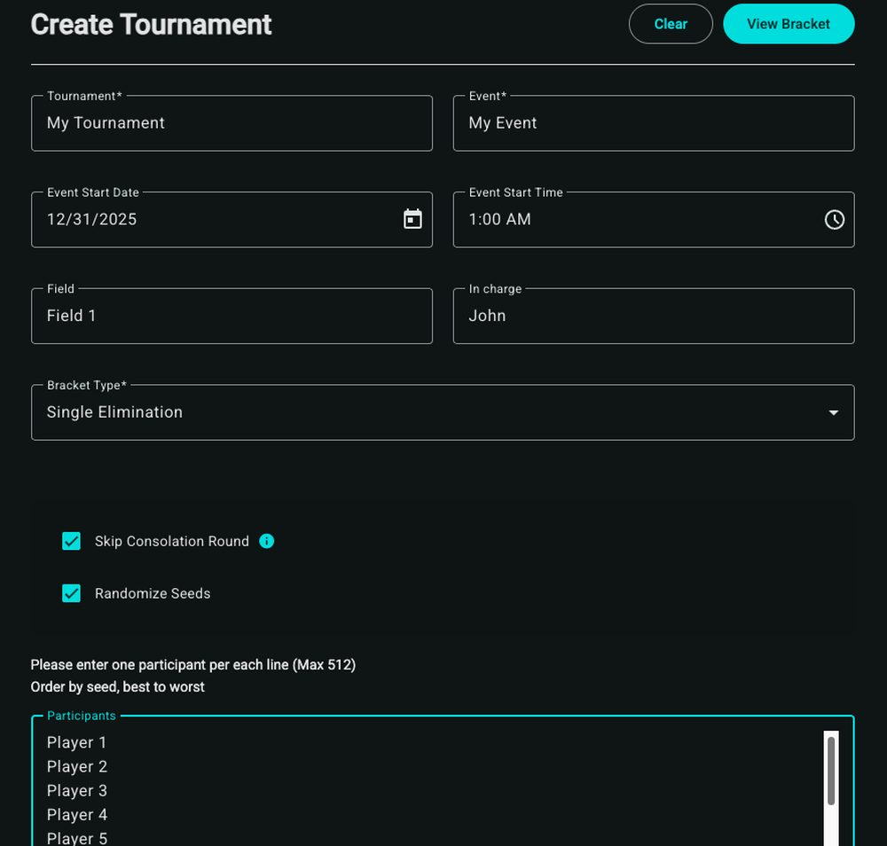 Create tournament
