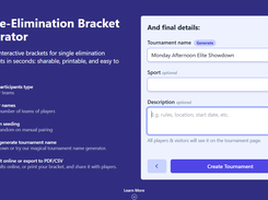 Final setup screen for creating a single elimination tournament