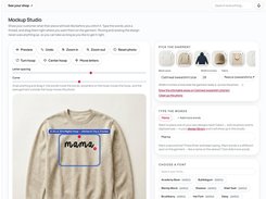 Mockup Studio for positioning text embroidery on a sweatshirt image.
