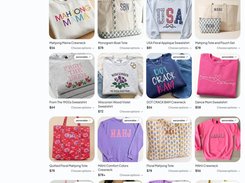 Storefront product grid for embroidered apparel, totes, and accessories.