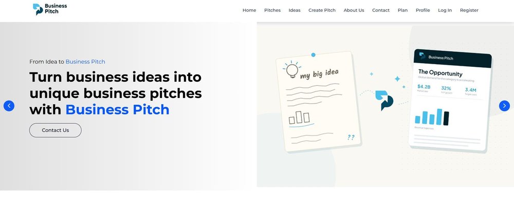 Business Pitch landing page.