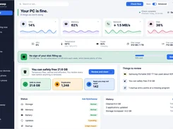 ByteSweep Windows dashboard with performance, disk, and cleanup status.
