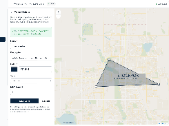Cabica Management Zone Maker screen with a map of Stockport, an editable polygon zone, and zone name and configuration fields.