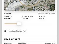 Sun Path on the call sheet: true-north sun bearing and elevation for the location