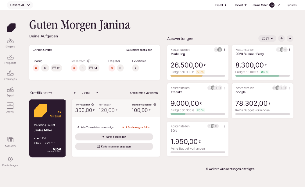 Dashboard with reporting and budget control