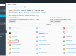 Plesk Web Pro Edition domain-management page showing hosting controls and tools including DNS Settings, File Manager, email, logs, and web statistics.