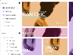 Design-editor interface with a Formats sidebar, Layers panel, and multiple editable “URBAN CHIC” ad layouts on the canvas.