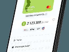 Angled smartphone mockup showing a virtual CapCard screen with balance, top-up, wallet, details, limits, and refund controls.