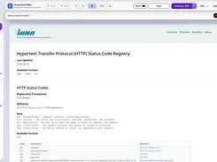 Capture Screenshot Editor showing a captured HTTP Status Code Registry webpage, with editor toolbar, sharing, copy, and PNG download controls.