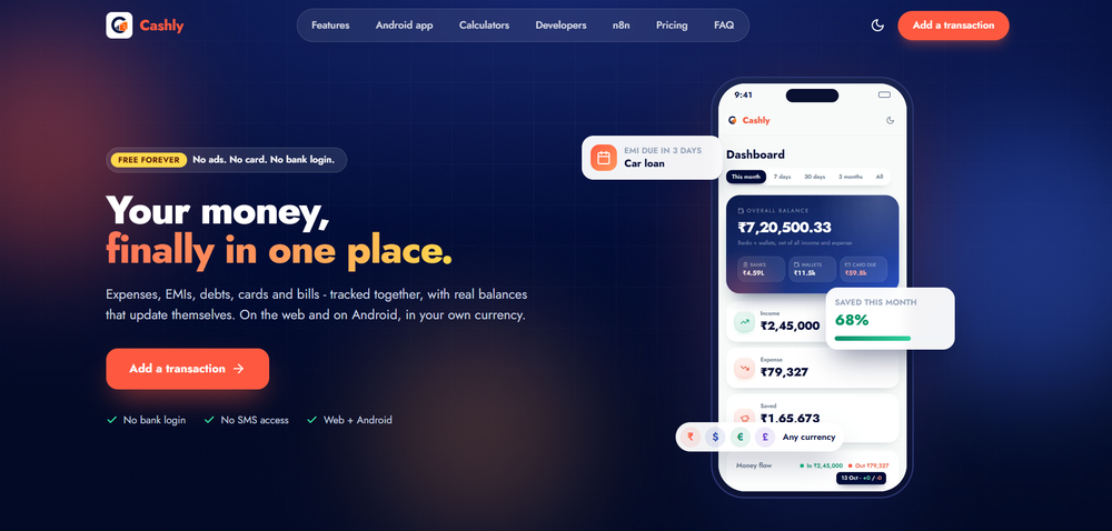 Cashly: free expense, EMI and debt tracker for Android and web