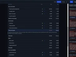 Castvana advanced editor showing a statement of financial position table and an exception-report panel with casting and tie-out discrepancies.