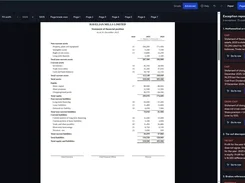 Castvana page-preview view displaying a formatted statement of financial position beside an exception-report panel.