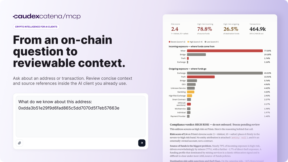 CaudexCatena MCP — blockchain intelligence for AI-assisted investigations