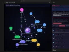 CAWRA IDE in a dark-themed desktop workspace, showing a central agent workflow graph with colored task nodes and a right-side CAWRA Orchestrator panel listing an Android project build workflow.