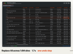 Cell edit / replace shot: Replace All across 1.6M sites · 1.7 s · one undo step