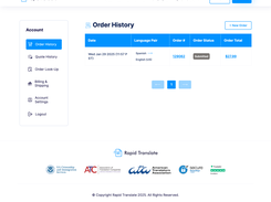 Submit requests and monitor their status — view your language pairs, quote numbers, and progress all from your Rapid Translate dashboard.