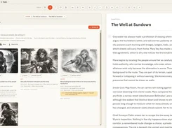 ChapterMuse split workspace with a storyboard of scene panels and a chapter manuscript editor.